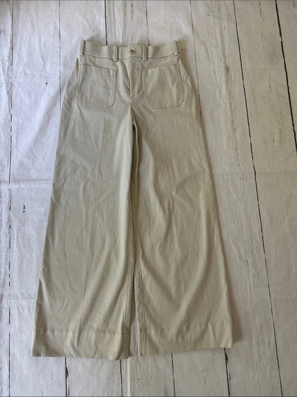 SPANX Stretch Twill Patch pocket Wide Leg High-Rise Pants in light khaki